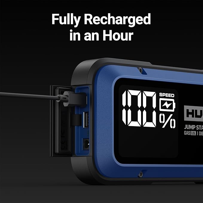 Hulkman Alpha85,Cobalt Blue,2000A 74Wh Smart Jump Starter, 12V Portable Car Battery Booster with 3.3" Display, USB-C Power Pack, 5-Mode Flashlight, Jumper Cables for up to 8.5L Gas/6.0L Diesel
