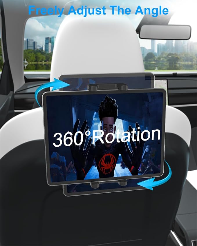 Tesla Back Seat Tablet Holder, Model 3/Y Headrest Tablet Mount with Metal Ball Head, Model Y Rear Seat iPad Mount, Compatible iPad Pro 12.9, Air, Mini, Galaxy Z Fold, Fire HD, 4-13" Tablets