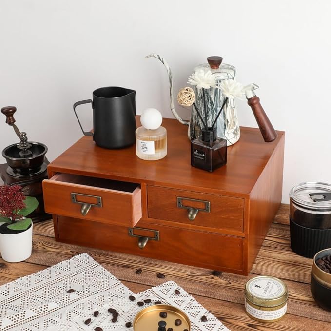Wooden Storage Box Countertop Drawers Vintage Wooden Drawers Apothecary Cabinet Wood Desktop Organizer Box Library Card Catal