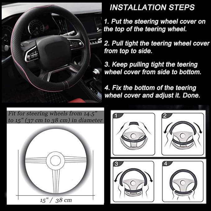 Rueesh Microfiber Leather Steering Wheel Cover Anti-Slip Matte Finish Auto Car Wheel Cover Universal 15 Inch Wheel Cover for 