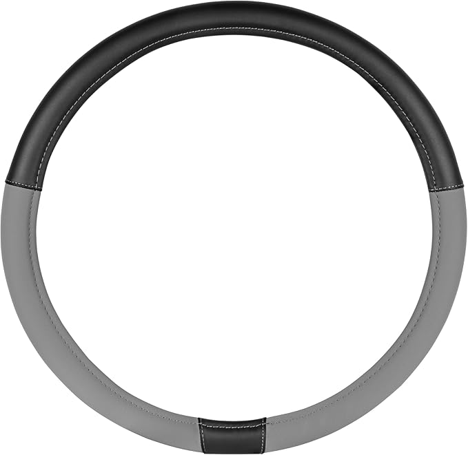 Cat® BigDrive Faux Gray/Black Leather Semi Truck Steering Wheel Cover, Fits RV and Big Rig Trucker, Steering Wheel Cover for Trucks 18 Wheeler - X-Large 17.5" - 18" Inches