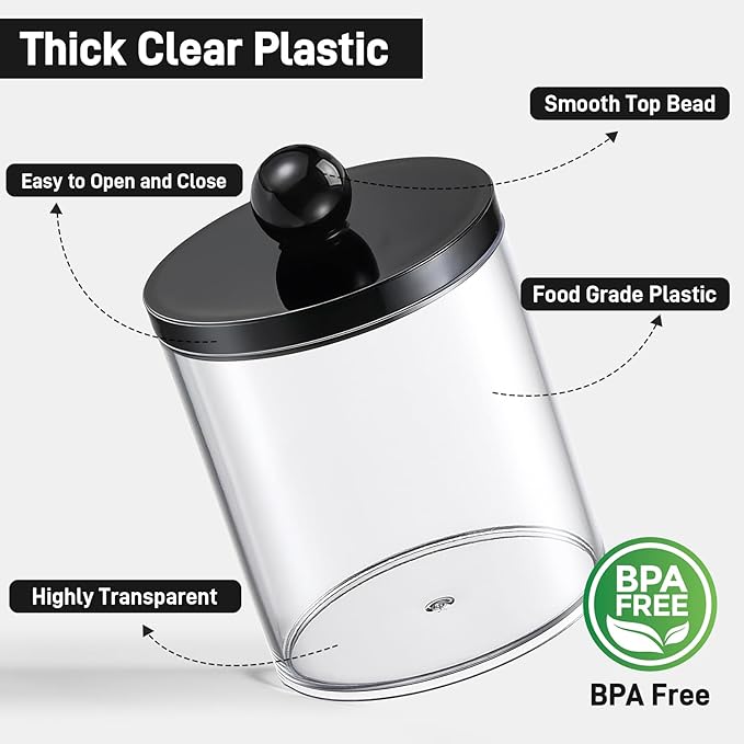 8 Pack Acrylic Qtip Holder Dispenser for Cotton Swabs, Balls, Pads, Floss - Plastic Canister Apothecary Jar Set, Bathroom Ess