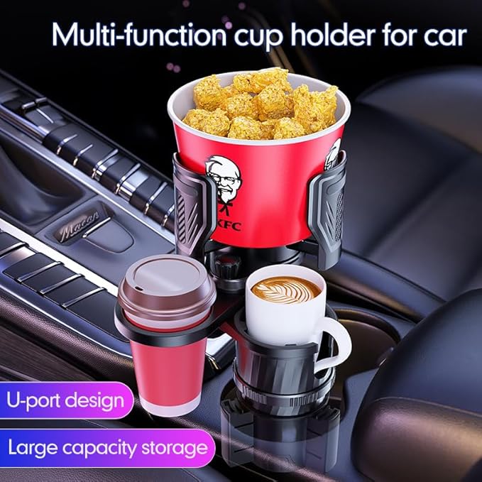 4 in 1 Upgrade Cup Holder Expander, Multifunctional Cup Holder for Car with Lock, 360° Rotating Cupholder Expander with Ashtr