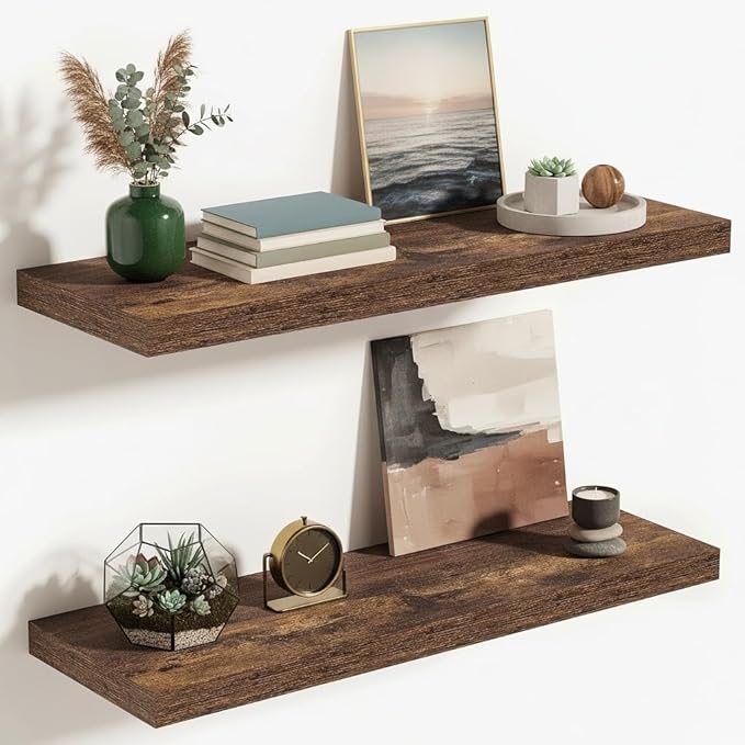 Vivelove 10 Inch Deep Floating Shelves 24 inch Long, 24 x 10 Wide Wall Shelves with Invisible Brackets, for Bedroom Bathroom 