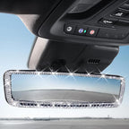 AUCELI Car Rear View Mirror, Bling Rhinestone Interior Rear View Mirror with HD Glass, Wide Angle Clip-On Rearview Mirror with Glitter Crystal Diamond, Car Decoration Accessories for Women (Silver)