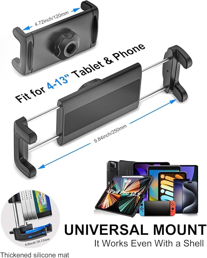Cup Holder Tablet Mount for Car [Anti-Shake Metal Arm] Heavy Duty iPad Cup Holder Mount for Truck, Tesla, Vehicle, for iPad Pro 12.9 Air Mini Galaxy Z Fold iPhone, 4-13'' Cell Phone Tablets