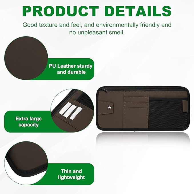 PATIKIL 1 Pcs Car Sun Visor Organizer, 12.8 x 6.5 Inch PU Leather Vehicle Storage Pouch Holder for Sunglasses Card Pen Driver License Car Accessories, Brown