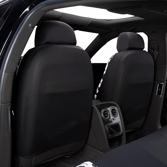 Flying Banner car seat Covers Protects Water Proof Faux Leather Carbon Fiber Fronts Rear Bench Covers (Cow Black, Full Set - 