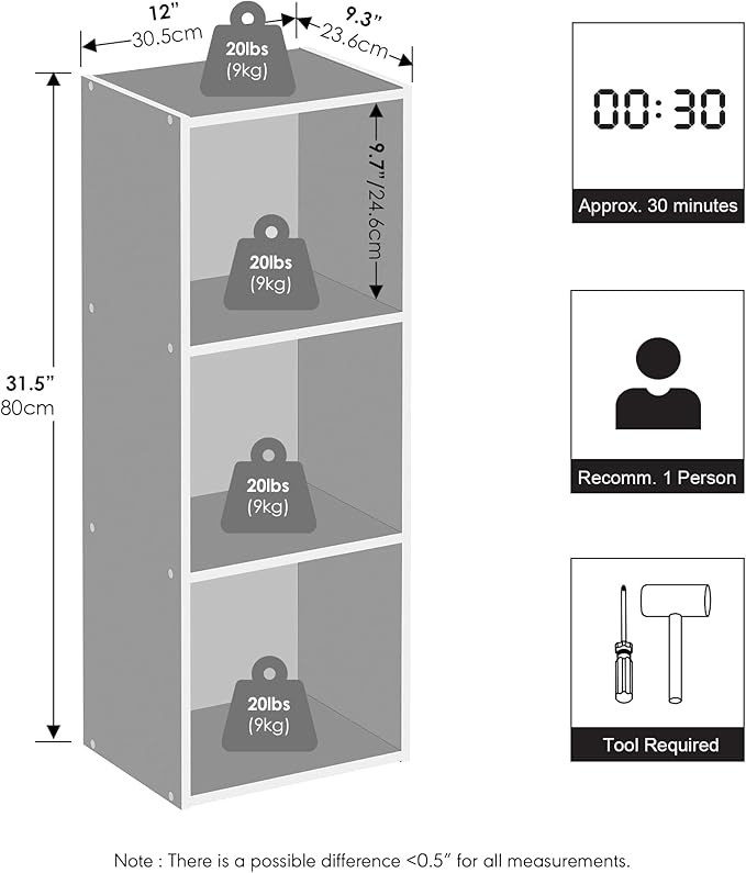 Furinno Reed Closet Organizers and Storage, 3-Tier Closet Organizer, Open Shelf Closet Storage, for Wardrobe, Bedroom, Living