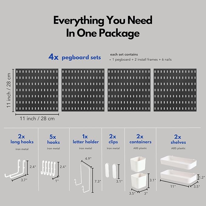 Keepo Peg Board Wall Organizer – Plastic Pegboard Panels, Modular Peg Board Storage System for Home Office, Craft Room, Gamin