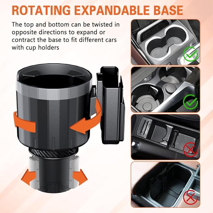 Car Cup Holder Expander, Cup Holder Insert, Cup Holder Extender Adapter for Car with Expandable Base, Interior Accessories Car Drink Holder Expander Compatible with 14-46 oz Bottles