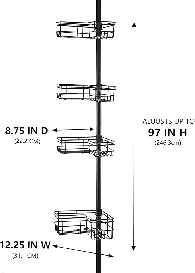 Utopia Alley Rust-Resistant Shower Tension Pole Caddy, 4 Shelves (Matt Black)