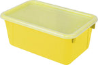 Storex Small Cubby Bins – Plastic Storage Containers for Classroom with Non-Snap Lid, 12.2 x 7.8 x 5.1 inches, Yellow, (62410