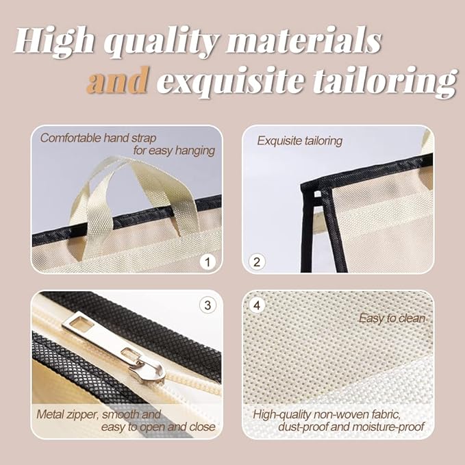 5 PCS Hanging Handbag Storage Organizer Non-Woven Transparent Dust-proof Homewares Purse Wallet Closet Storage Bag with Zippe