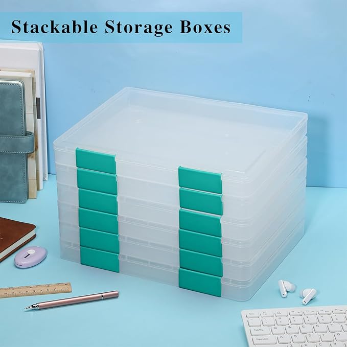 PerKoop 6 Pcs Clear Paper Storage Box A4 Plastic File Box Document Paper Organizer Storage Board Game Project Cases Container