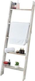 Rustic 5-Tier Wall-Leaning Wood Loadder Towel Racks for Bathroom Livingroom Kithen Office Woden Farmhouse Ladder-Style Blanke