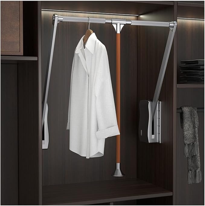 Pull Out Clothes Rail Extendable Pull Out Closet Rod - Stainless Steel Wardrobe Rail Tube, Pull-Down Clothes Organizer with S
