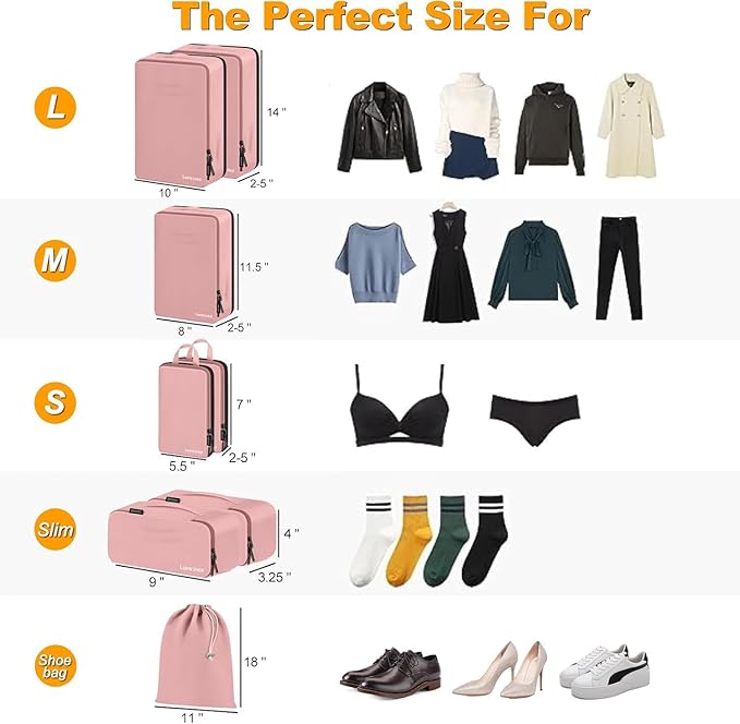 8 Set Compression Packing Cubes for Travel, Waterproof Luggage Organizers, Suitcase Organizer Set for Carry-On & Checked Bagg