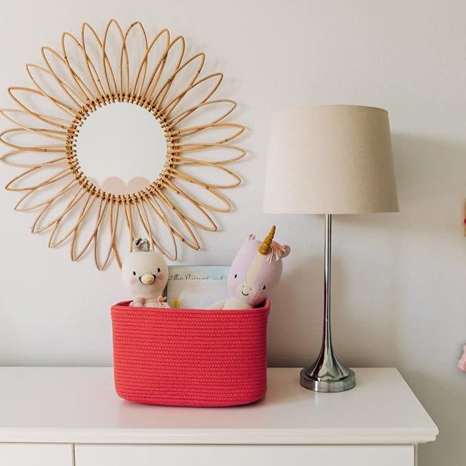 OrganiHaus Red Rainbow Basket - Colorful Woven Storage Basket for Playroom, Nursery & Classroom Decor & Toy Storage, 15x9x10