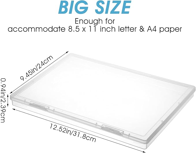 6 Pack Plastic Storage Box Organizer, Portable Clear Document File Case Containers For A4 Letter Paper, Magazine, Photo, Craf