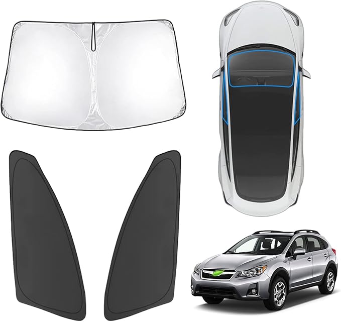 Karltys 3PCS Windshield Sun Shade for 2013-2017 Subaru Crosstrek, Reflective Front and Side Window Sunshade Cover Custom Fit Crosstrek, Foldable Sun Visor Protector Blocks Heat UV Rays
