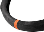 Quick Install Sporty Suede Steering Wheel Cover with Orange Stripe for 14½ to 15 inches Car Sedan Coupe SUV Pickup Steering Wheel 14.5 to 15 inches