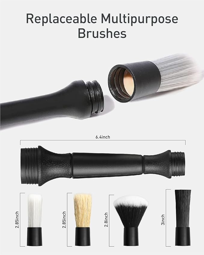 Fantasticlean 9PCS Car Interior Detailing Set, Microfiber Cloth & Applicator, Double-Head Detailing Brushes, Natural Bristles