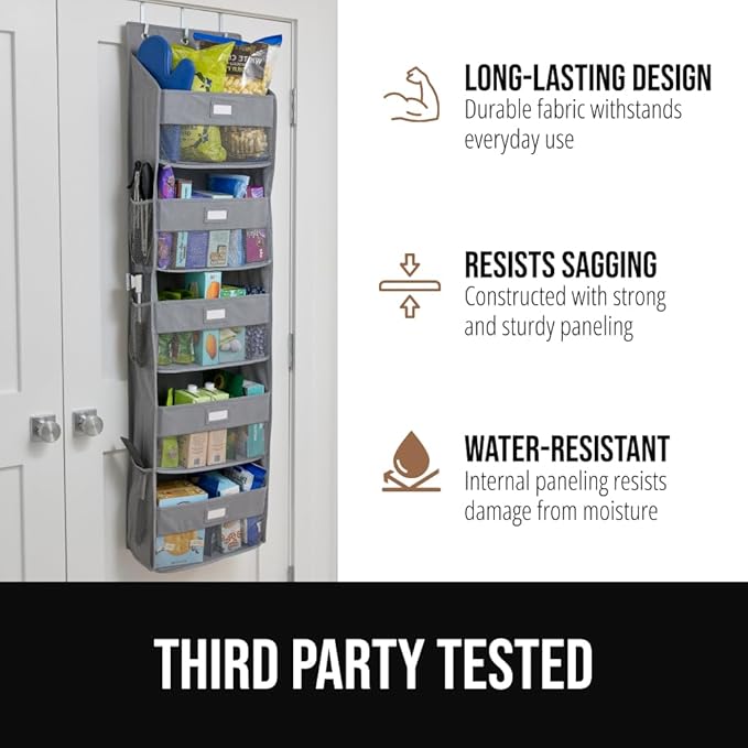 GORILLA GRIP Over The Door Organizer Storage, 5 Deep Hanging Shelves, Holds 50lbs, Closet Organizers Shelf for Bedroom, Shoes