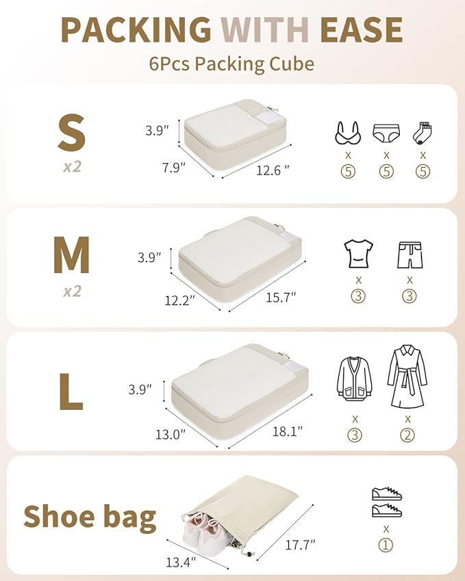ECOHUB 6 Set Packing Cubes for Travel Durable Suitcase Organizer Bags Set with Personalized Tag Travel Essentials with Shoe B