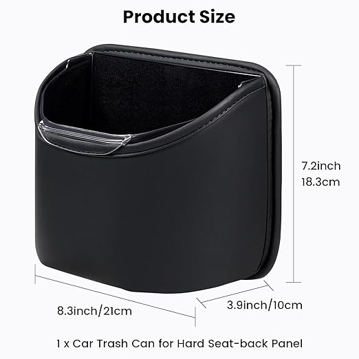 1797 Car Trash Can for Back Seat, Automotive Garbage Bin Clip on Front Seat Back, PU Leather with Leakproof Removable Plastic Liner, 0.42 Gallon Capacity for Small Trash