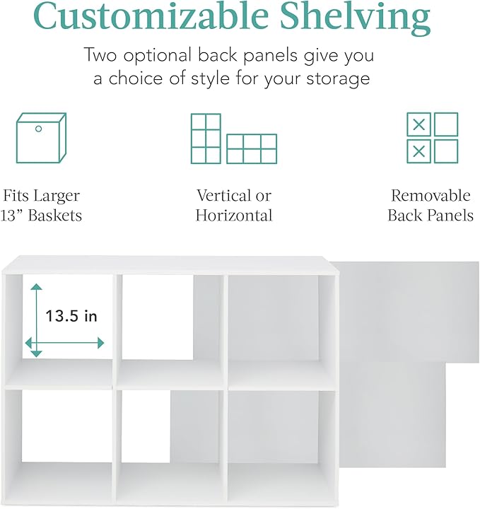 Best Choice Products 6-Cube Storage Organizer, 13.5in Shelf Opening, Bookcase, Display Shelf, Customizable w/ 3 Removable Bac