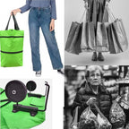 Collapsible Shopping Grocery Bag With Wheels Rolling Tote Bag With Wheels Large Reusable Shopping Bags Foldable Cart(Green,Large)