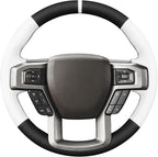 MEWANT Hand Sewn Black White Artifcial Leather Steering Wheel Cover Wrap for Ford F150 F250 F350 Expedition 2018-2021