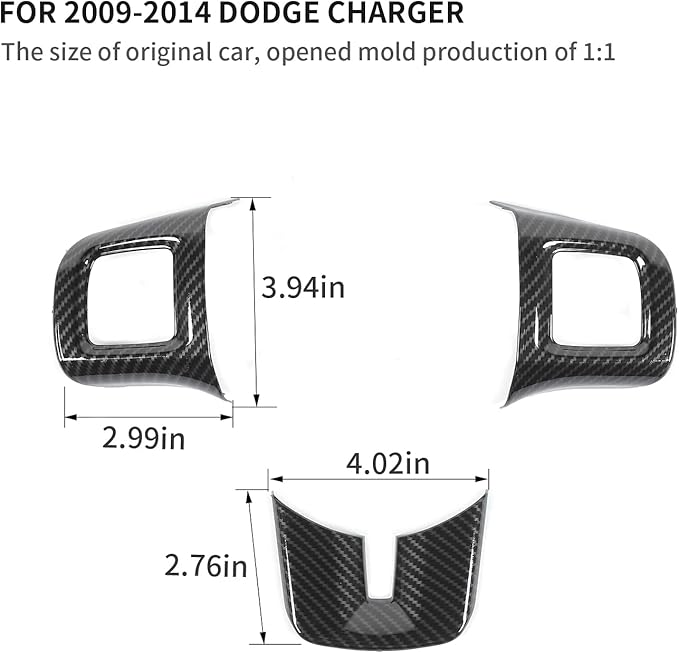 Linskip Steering Wheel Trim Compatible with Dodge Charger/Challenger/Durango/Dart 2009-2014 & Journey 2013-2022, Steering Wheel Cover for Charger Interior Accessories 3Pcs(Carbon Fiber)