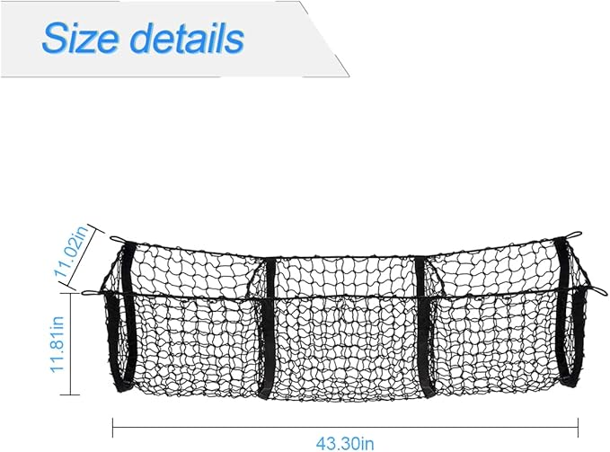 Cargo Net for Car, Expandable 3 Pocket Heavy-Duty Cargo Net Organizer, Black Mesh Storage Pocket with 4 Metal Carabiners Univ