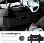 Back Seat Car Organizer, 4-in-1 Multifunctional Storage Box with Cup Holder & Tissue Holder, Premium Leather Adjustable Seat Back Organizer for Phone, Snacks, Purse for SUV Minivan Travel (Black)