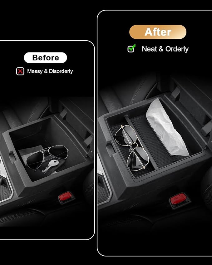 ECOZEN 2026 Tacoma Center Console Organizer - 3 Pcs Double-Layer Center Console Organizer + Armrest Hidden Storage Box + Co-pilot TPE Organizer Tray Set For 2024-2025 2026 Toyota Tacoma Accessories