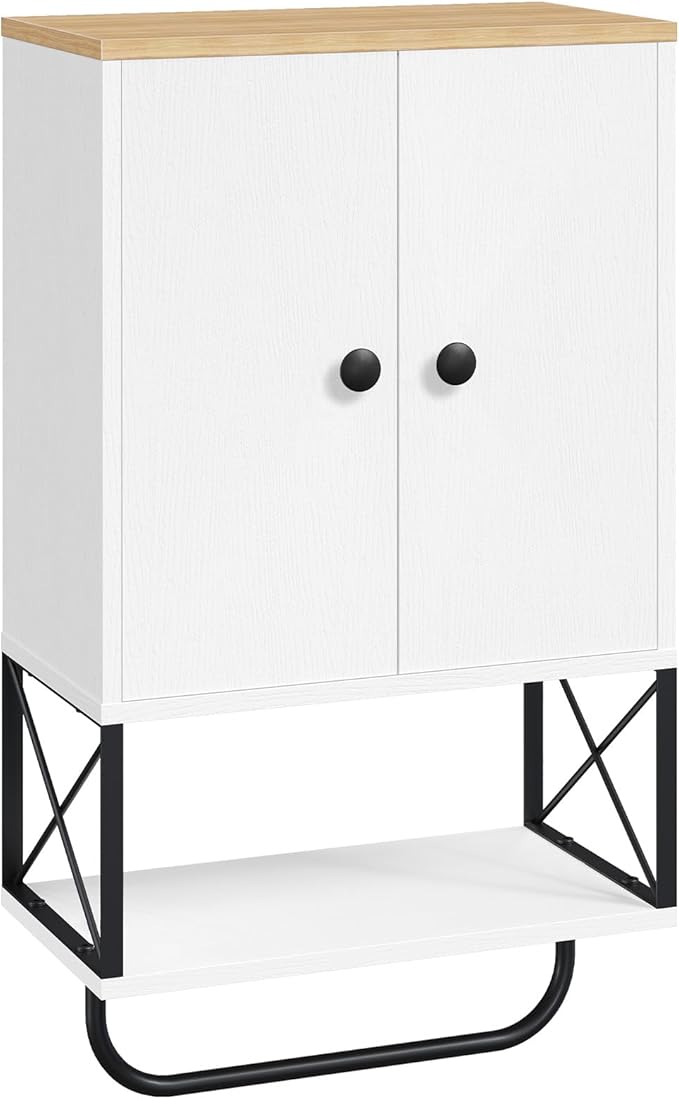 MAHANCRIS Bathroom Wall Cabinet with 2 Door and Adjustable Shelf, Medicine Cabinet with Towel Rack, 3-Tier Wall Mounted Stora