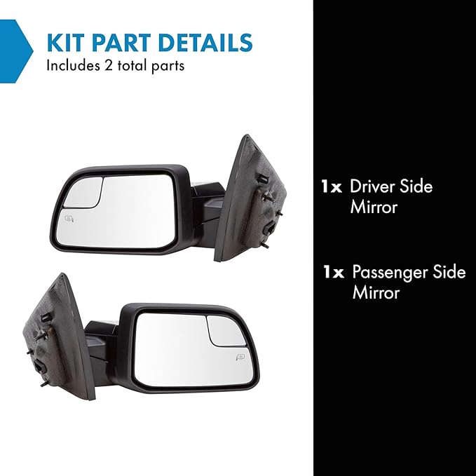 TRQ Driver & Passenger Side Power Heated Mirror Set Paint to Match Spotter Glass with Puddle Light Compatible with 2011-2014 