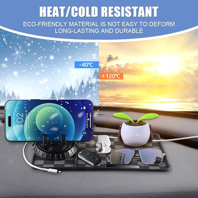 Car Anti Slip Mat Dashboard Tray Decorations Sticky Pad Thicken Washable with 360° Rotating Universal Phone Pad Holder+Number