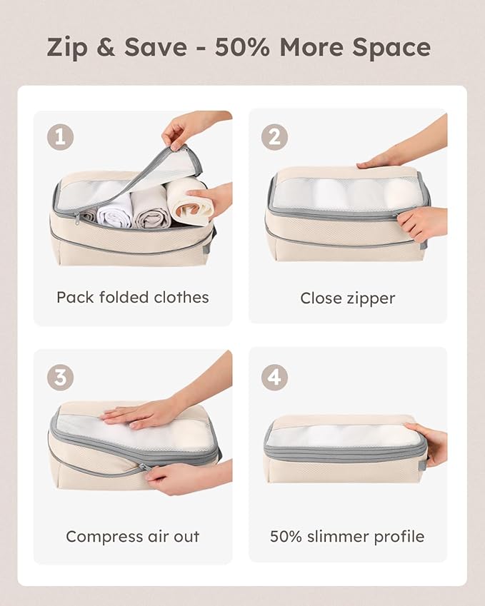 6 Set Compression Packing Cubes for Travel, Bonus Versatile Drawstring Backpack, Lightweight Luggage Organizer Bags, Sturdy T