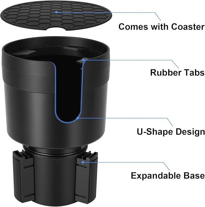 Car Cup Holder Expander, Large Cup Holder Extender for Car with Adjustable Base, Water Bottle Holder Adapter Fits Yeti, Hydro