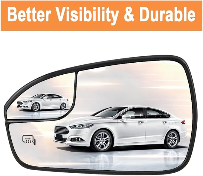 Senzeal Driver Side Heated Mirror Glass Replacement with Blind Spot mirror for Ford Fusion 2013 2014 2015 2016 2017 2018 2019 2020 DS7Z17K707F (Left Side)
