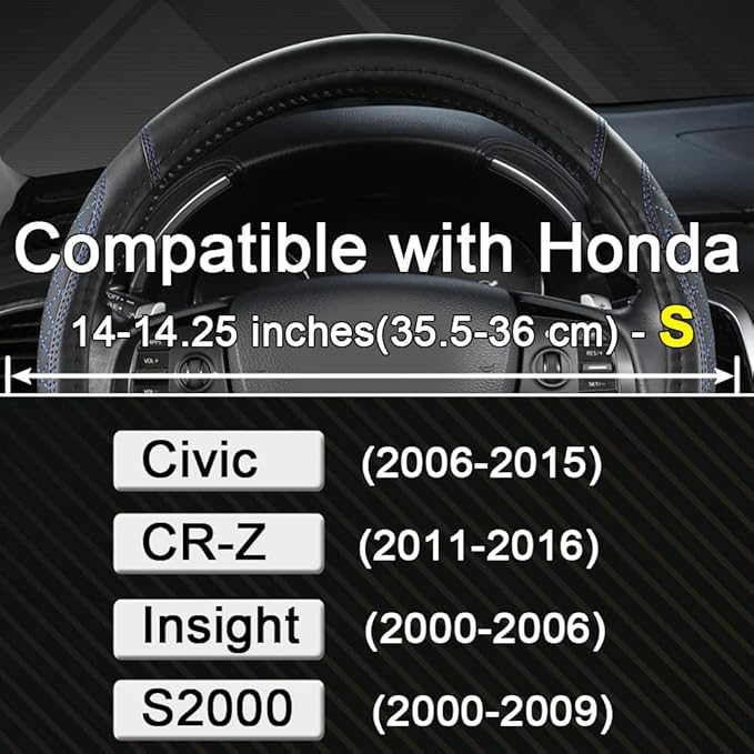 West Llama Customized Auto Car Steering Wheel Cover for Honda Civic, CR-Z, Insight, S2000, 14" - 14.25" (Diamond Quilted-Blac