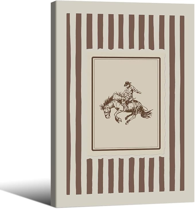 Vintage Western Framed Wall Art Striped Rodeo Decor Southwest Cowboy Poster Canvas Prints Retro Stamp Mid West Mid Century Ar