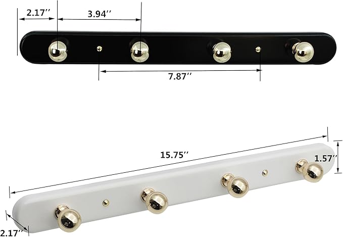 Wall Mounted Coat Hook Rack with Gold Hooks 2 Pack, Modern Wood Wall Organizer for Hanging Coats, Hats, Towels, Bags,Jackets,