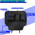 Leather Car Seat Back Organizer, Waterproof Car Seat Kick Mat with Cup Holder, Multifunctional Backseat Storage Bag, Universal Auto Travel Seats Protector Accessories for SUV Truck (Black)