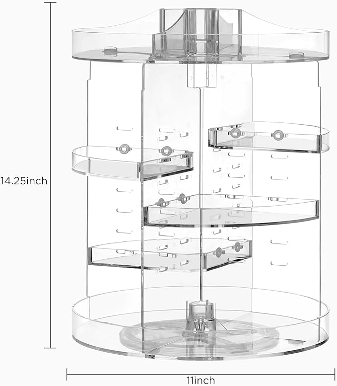 HBlife 360 Rotating Makeup Organizer Plus Size Adjustable Carousel Large Capacity Revolving Perfume Organizer Skincare Organi