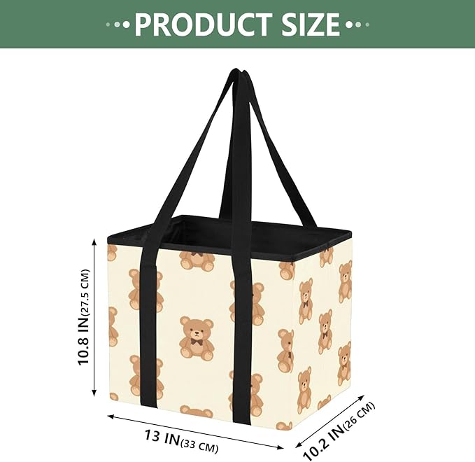Cute Teddy Bear Reusable Grocery Bags Large Shopping Tote Bag with Reinforced Bottom Board, Water Resistant Foldable Storage 