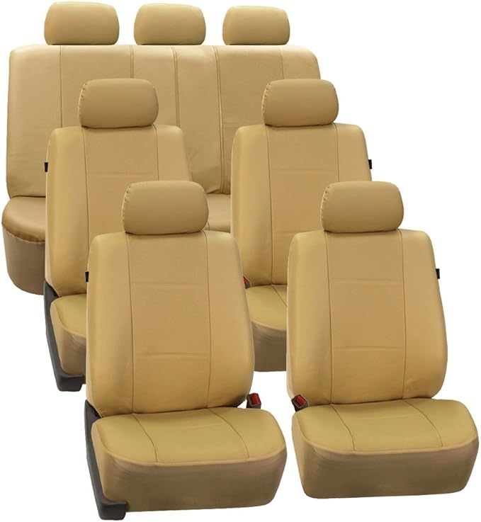 FH Group Three Row Car Seat Covers Deluxe Leatherette with 7 Seater, Airbag Compatible and Rear Split Bench– Universal Fit fo